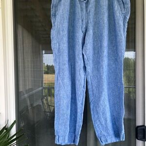 Light Blue Linen Blend Women's Drawstring Pants